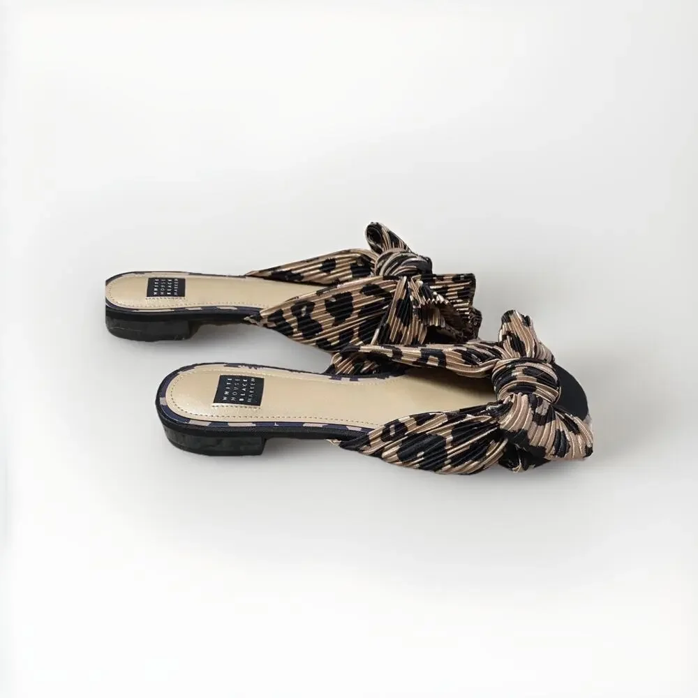 WHBM White House Black Market Bow Slide Sandals Womens 7M Leopard Print NEW